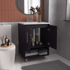 Bathroom Vanity, 2 Doors, 4 Shelves, Black Wengue