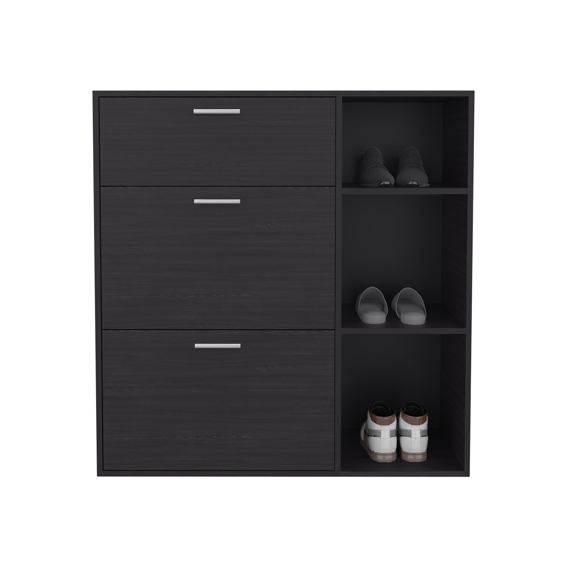Shoe Rack 39.6" H, 2 Doors, 1 Drawer, 3 Shelves, Black Wengue - Bedroom
