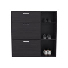 Shoe Rack 39.6" H, 2 Doors, 1 Drawer, 3 Shelves, Black Wengue - Bedroom
