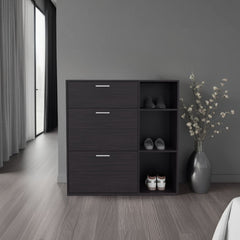 Shoe Rack 39.6" H, 2 Doors, 1 Drawer, 3 Shelves, Black Wengue - Bedroom