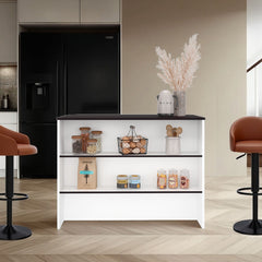 Kitchen Island 35.4" H, 3 Shelves, White / Black Wengue - Kitchen