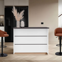 Kitchen Island 35.4" H, 3 Shelves, White / Black Wengue - Kitchen