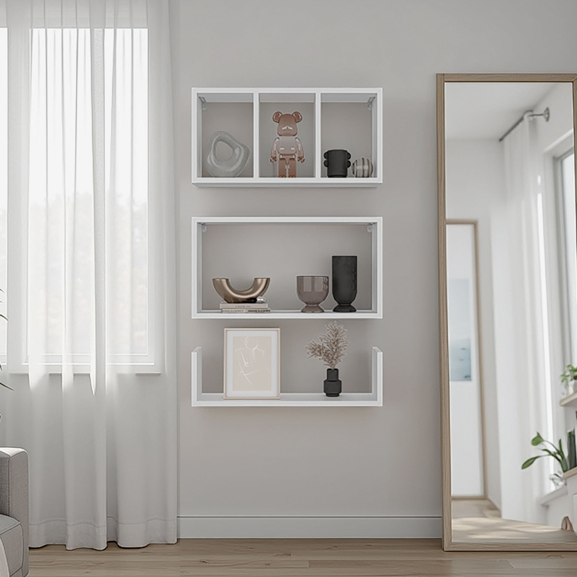 Dennard Wall Shelves 38" H, 5 Shelves, White - Living Room