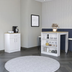 2 Piece Kitchen Set, Kitchen Island Table + Pantry Cabinet, White / Light Oak