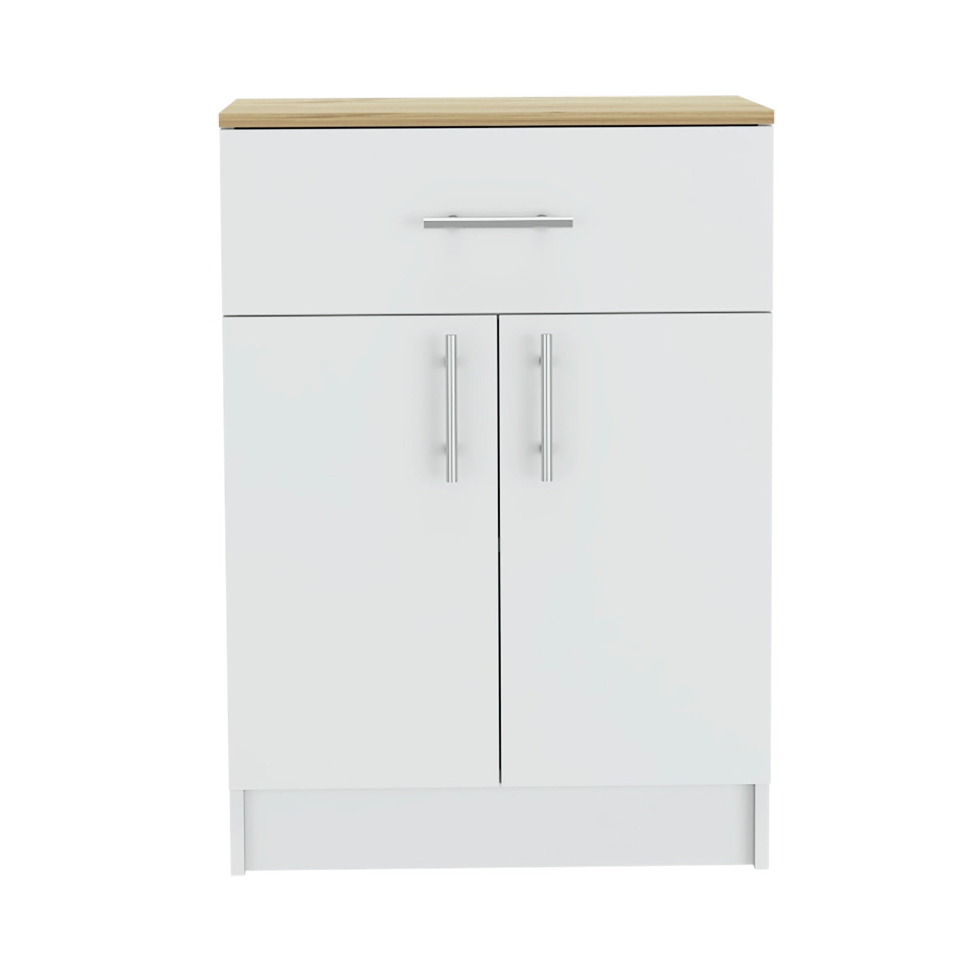 2 Piece Kitchen Set, Kitchen Island Table + Pantry Cabinet, White / Light Oak
