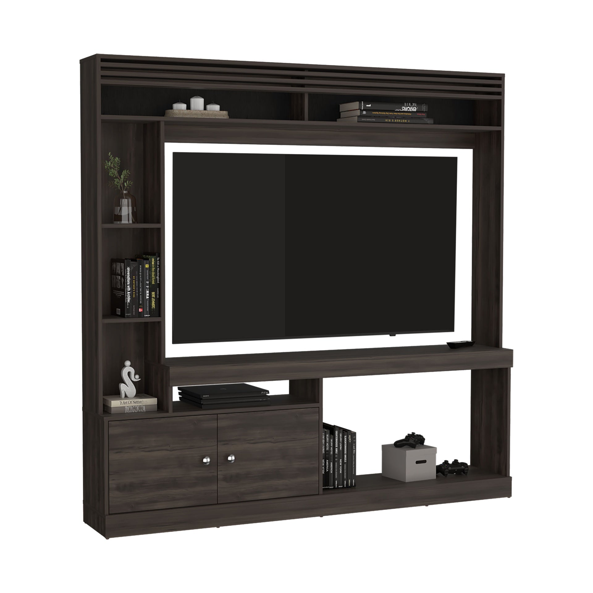 Entertainment Center, 2 Doors, 7 Shelves, 65" TV Capacity