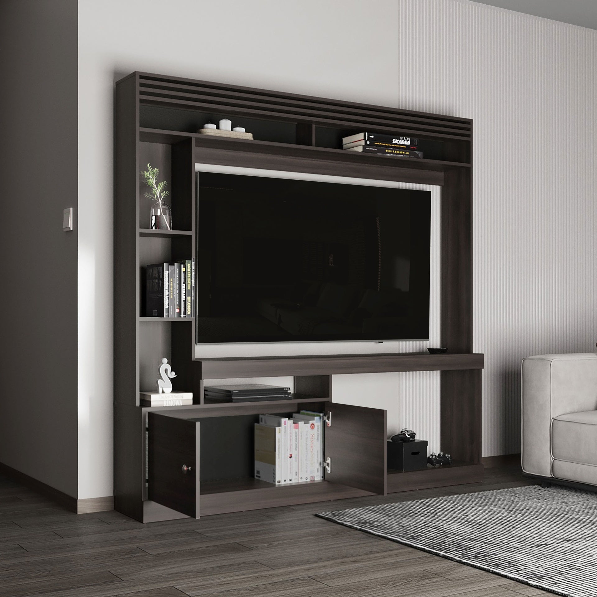 Entertainment Center, 2 Doors, 7 Shelves, 65" TV Capacity