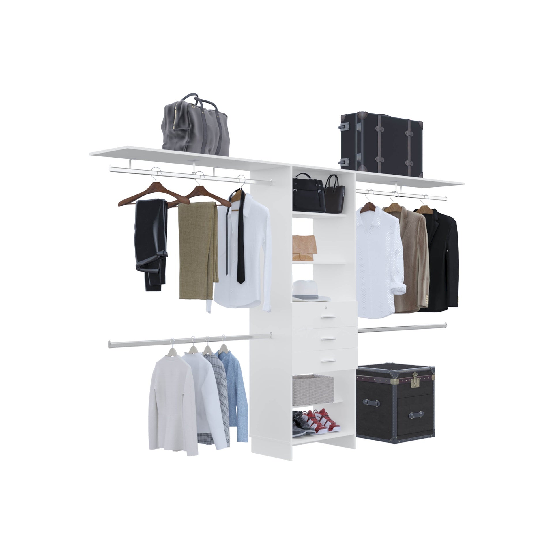 Closet System, 3 Drawers, 5 Shelves