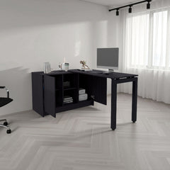 Desk 28.5" H, 2 Doors, 5 Shelves, 2 Legs, Black Wengue - Home Office