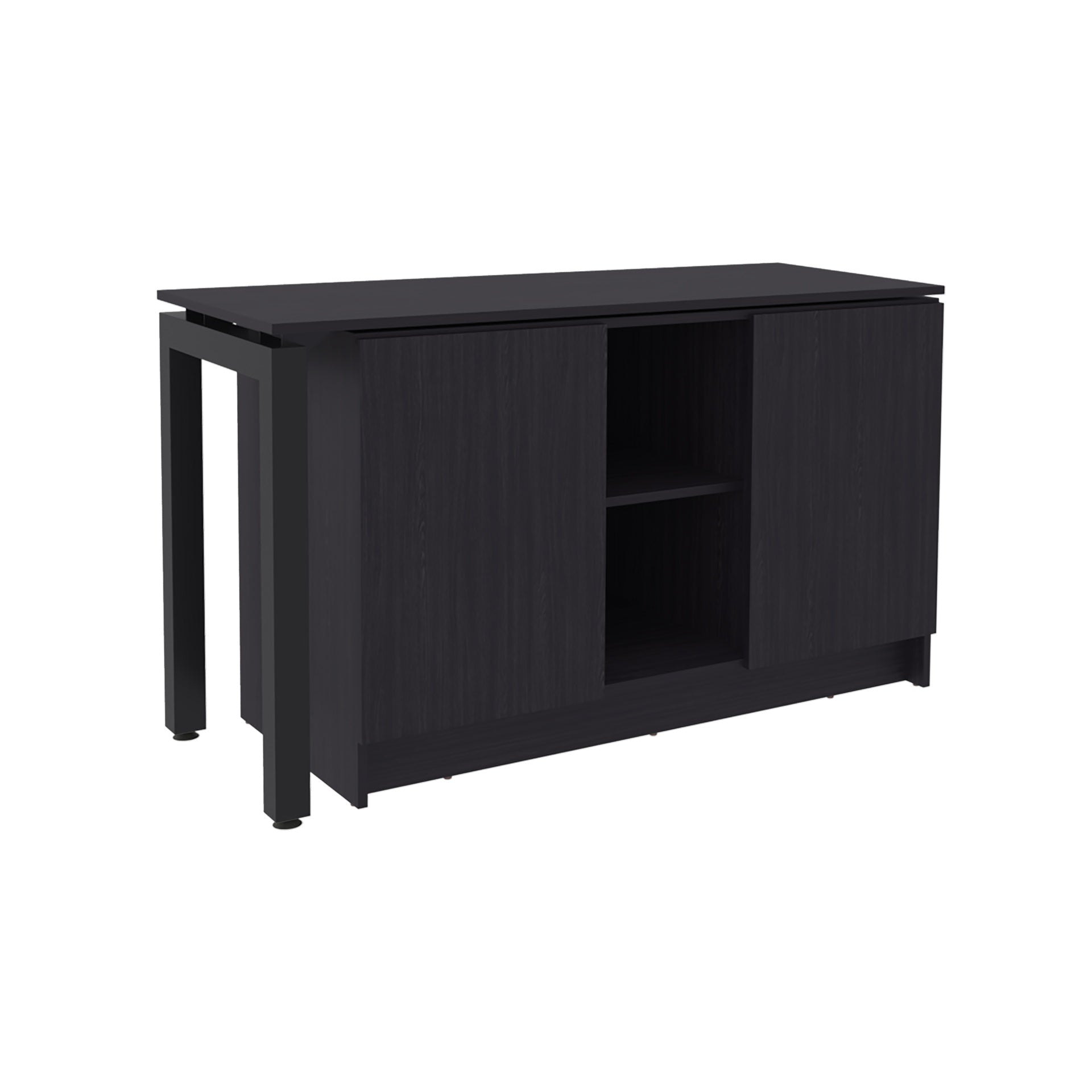Desk 28.5" H, 2 Doors, 5 Shelves, 2 Legs, Black Wengue - Home Office