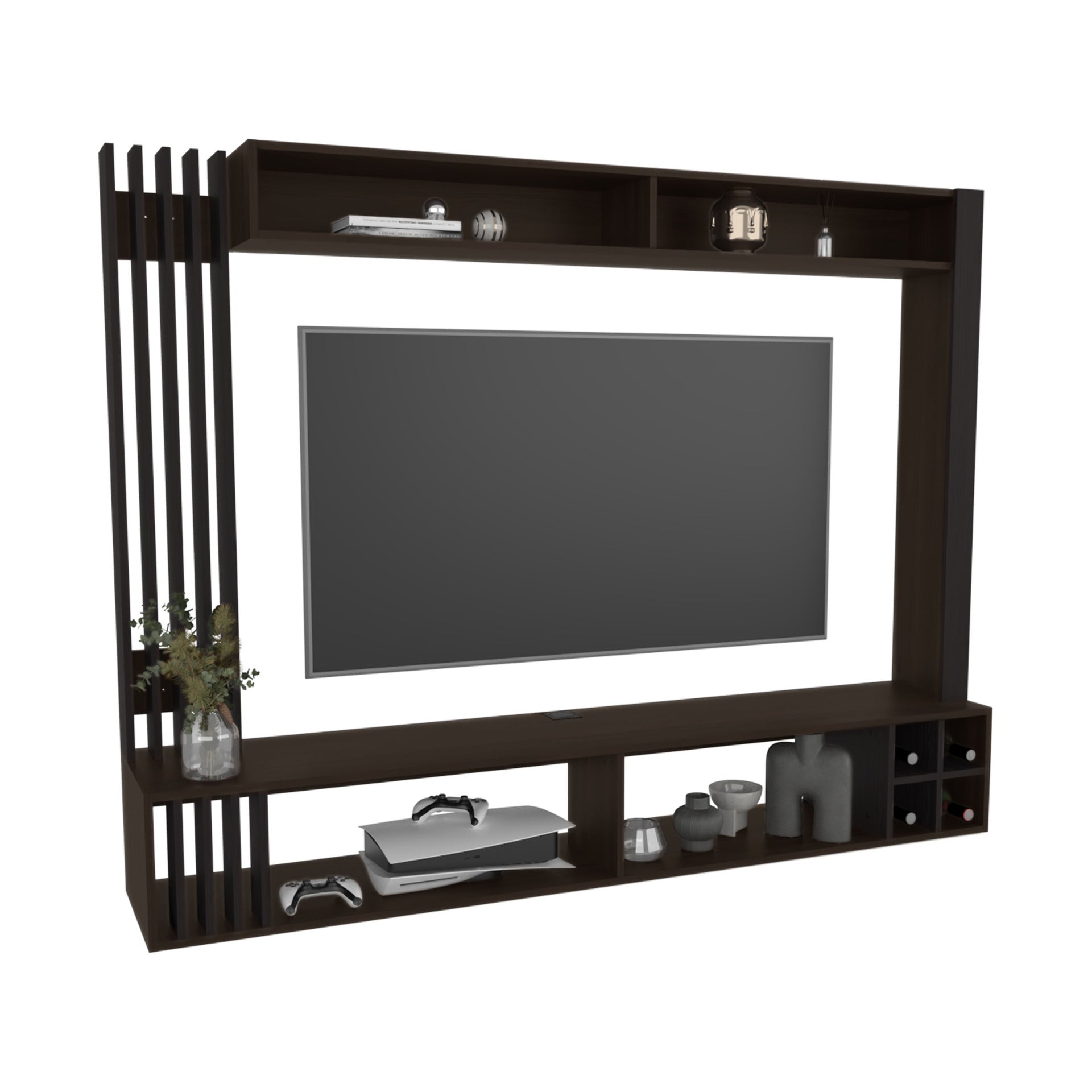 Entertainment Center 55.1" H, 8 Shelves, Dark Walnut/Black Wengue