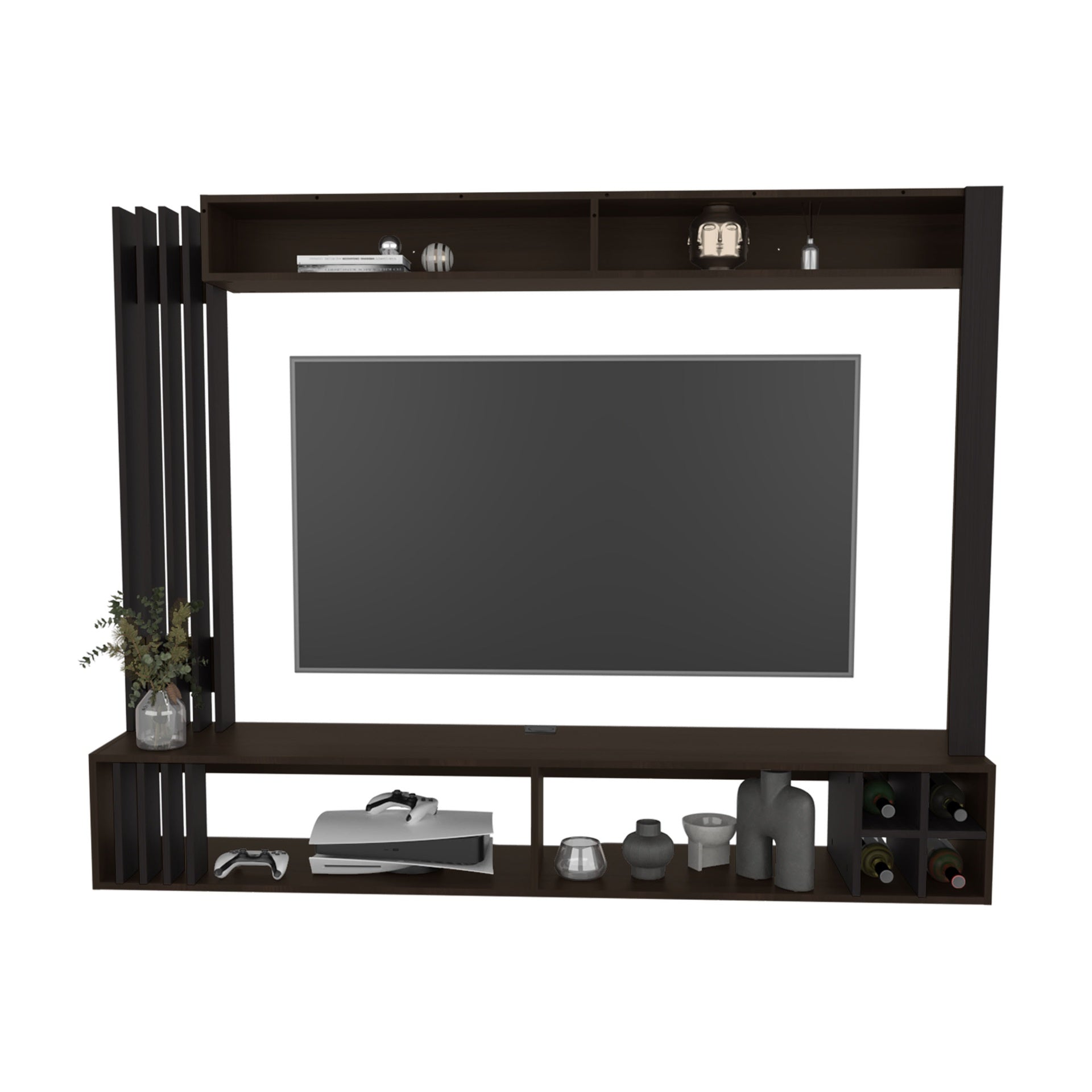 Entertainment Center 55.1" H, 8 Shelves, Dark Walnut/Black Wengue