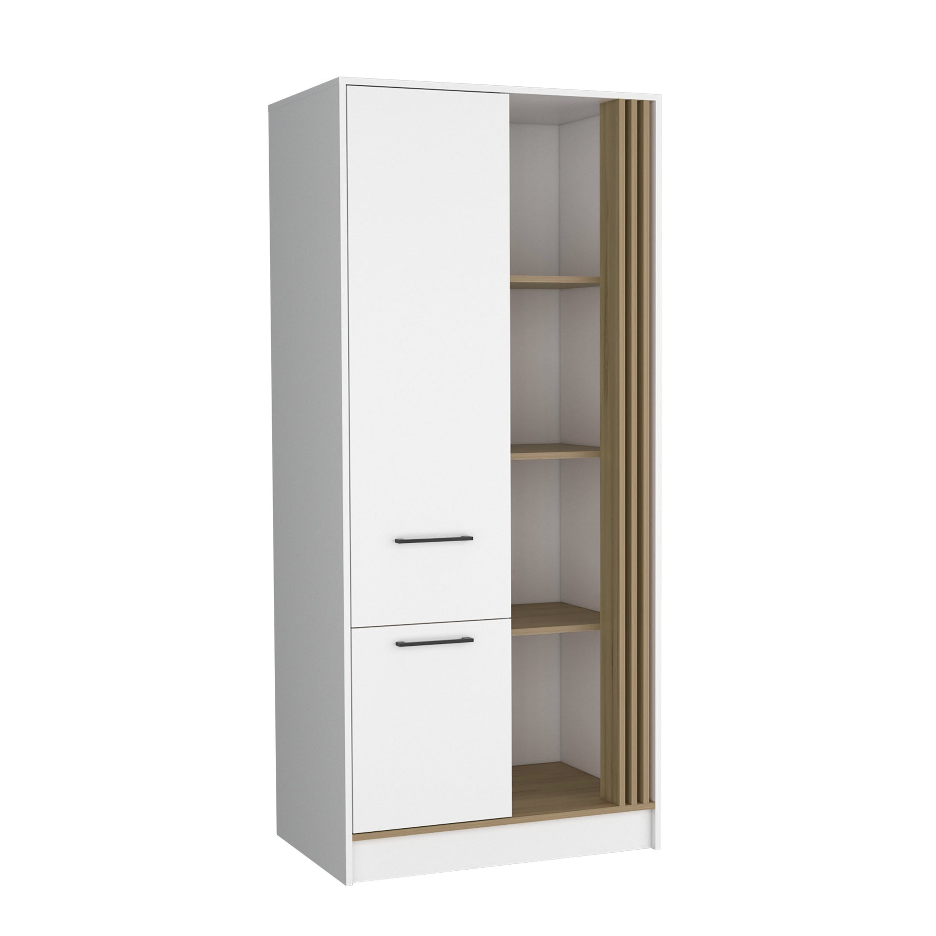 Armoire 70.8 inch H, 1 Door, 1 Drawer, 4 Shelves, White/Natural Oak - Bedroom