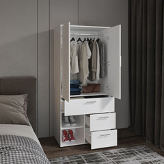 Armoire 70.90 inch H, 2 Doors, 3 Drawers, 2 Shelves, 6 Legs, White - Bedroom
