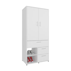 Armoire 70.90 inch H, 2 Doors, 3 Drawers, 2 Shelves, 6 Legs, White - Bedroom