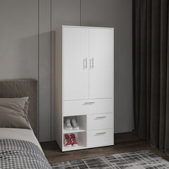 Armoire 70.90 inch H, 2 Doors, 3 Drawers, 2 Shelves, 6 Legs, White - Bedroom
