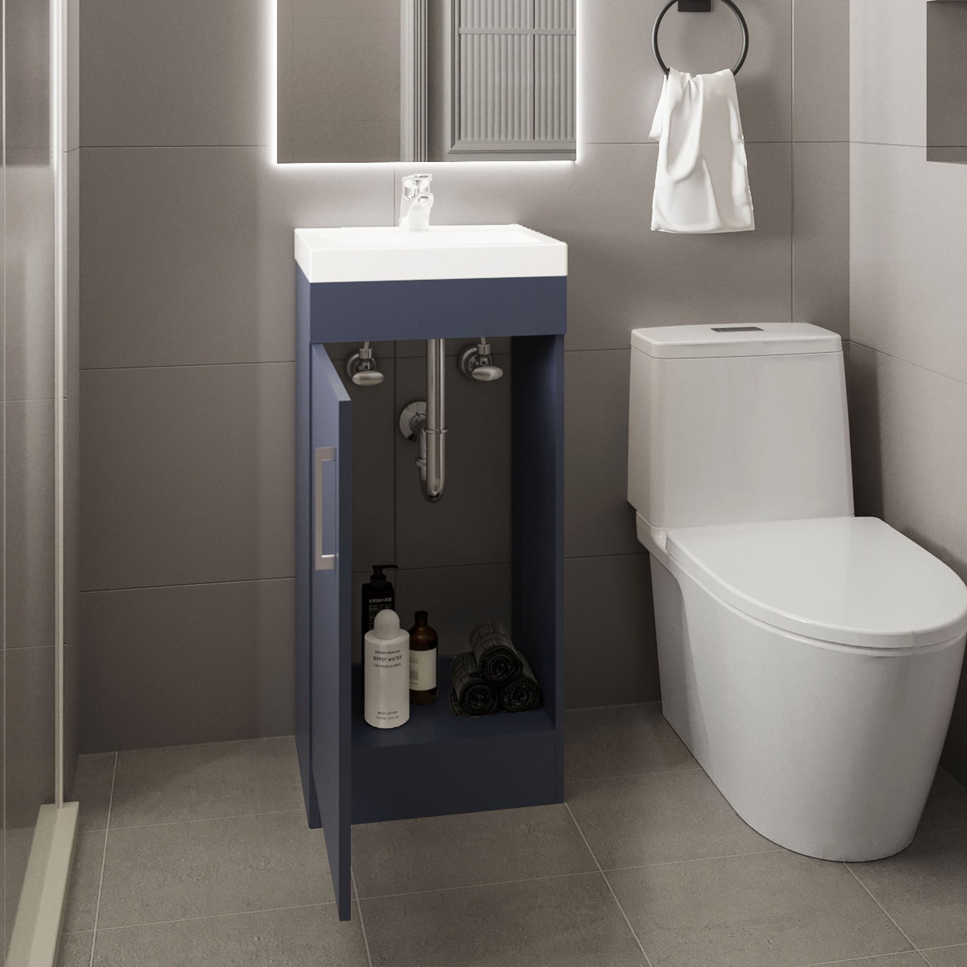 Vanity 32.6" H, 1 Door, 1 Shelf, Alby Blue - Bathroom