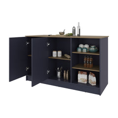 Kitchen Island 35.7" H, 2 Doors, 7 Shelves, Alby Blue / Natural Oak - Kitchen
