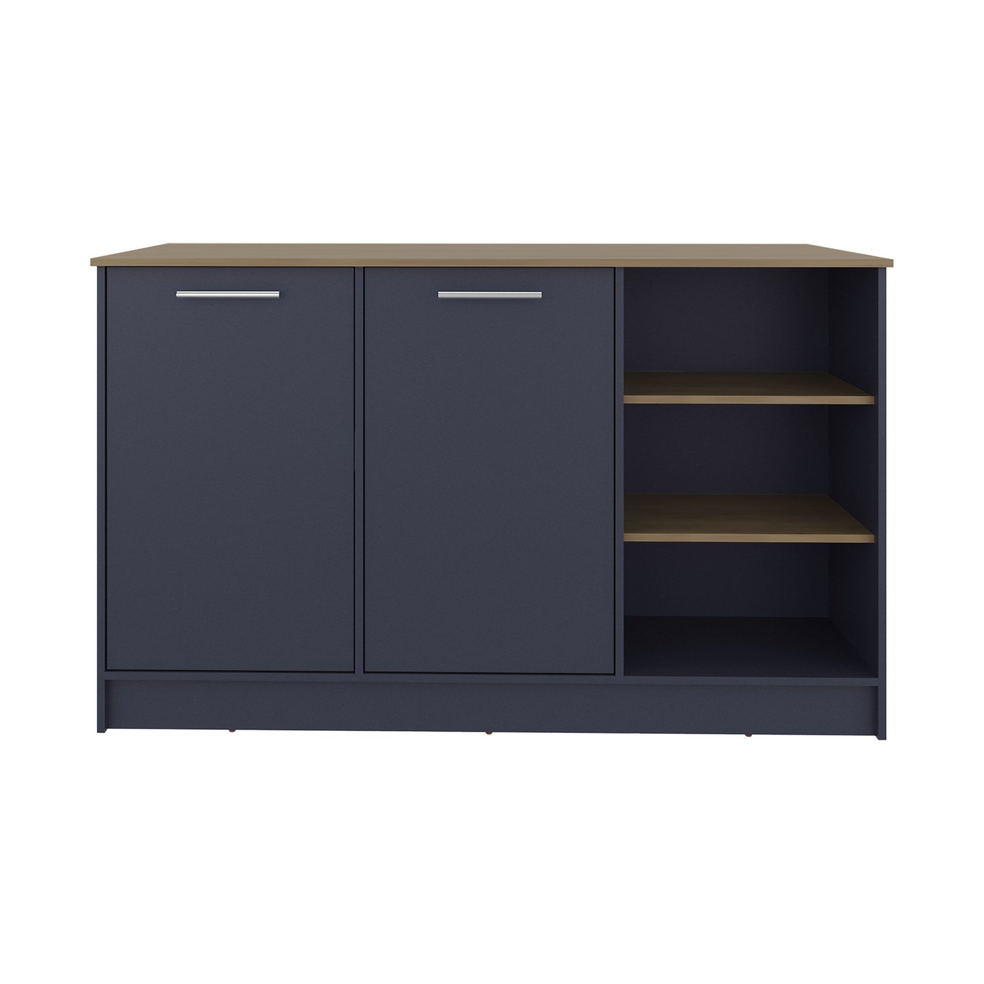 Kitchen Island 35.7" H, 2 Doors, 7 Shelves, Alby Blue / Natural Oak - Kitchen