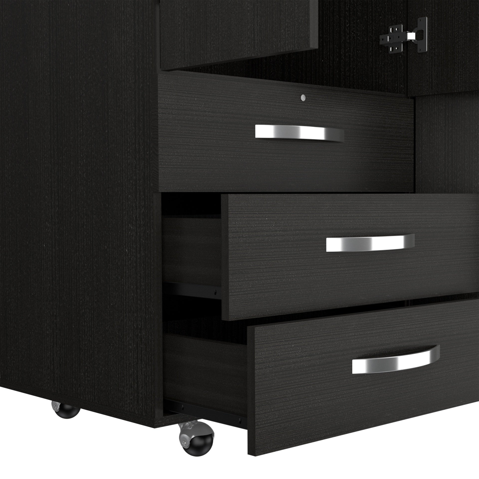 Hamilton Mobile Armoire, 4-Doors Cabinet, Three Drawers, Rods, Four Shelves, Black Wengue - Bedroom