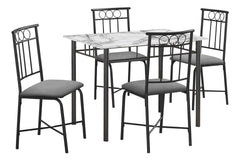 Dining Table Set, 5pcs Set, Small, 40" Rectangular, Kitchen, White Marble Look Laminate, Black Metal, Contemporary, Modern