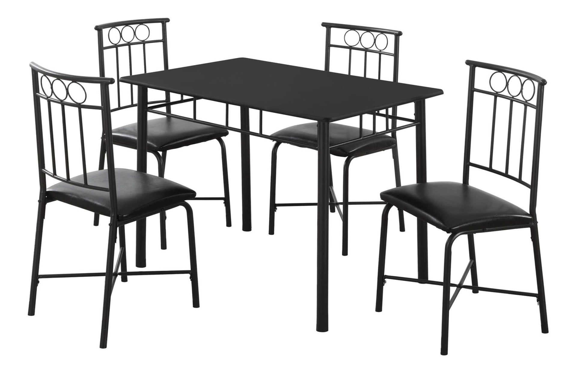Dining Table Set, 5pcs Set, Small, 40" Rectangular, Kitchen, Black Metal, Black Leather Look, Contemporary, Modern