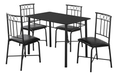 Dining Table Set, 5pcs Set, Small, 40" Rectangular, Kitchen, Black Metal, Black Leather Look, Contemporary, Modern