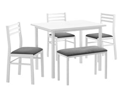 Dining Set, 5pcs Set, 40" Rectangular, Kitchen, Small, White Metal And Laminate, Grey Fabric, Contemporary, Modern