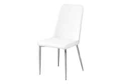 Dining Chair, Set Of 2, Side, Upholstered, Kitchen, Dining Room, White Leather Look, Chrome Metal, Contemporary, Modern