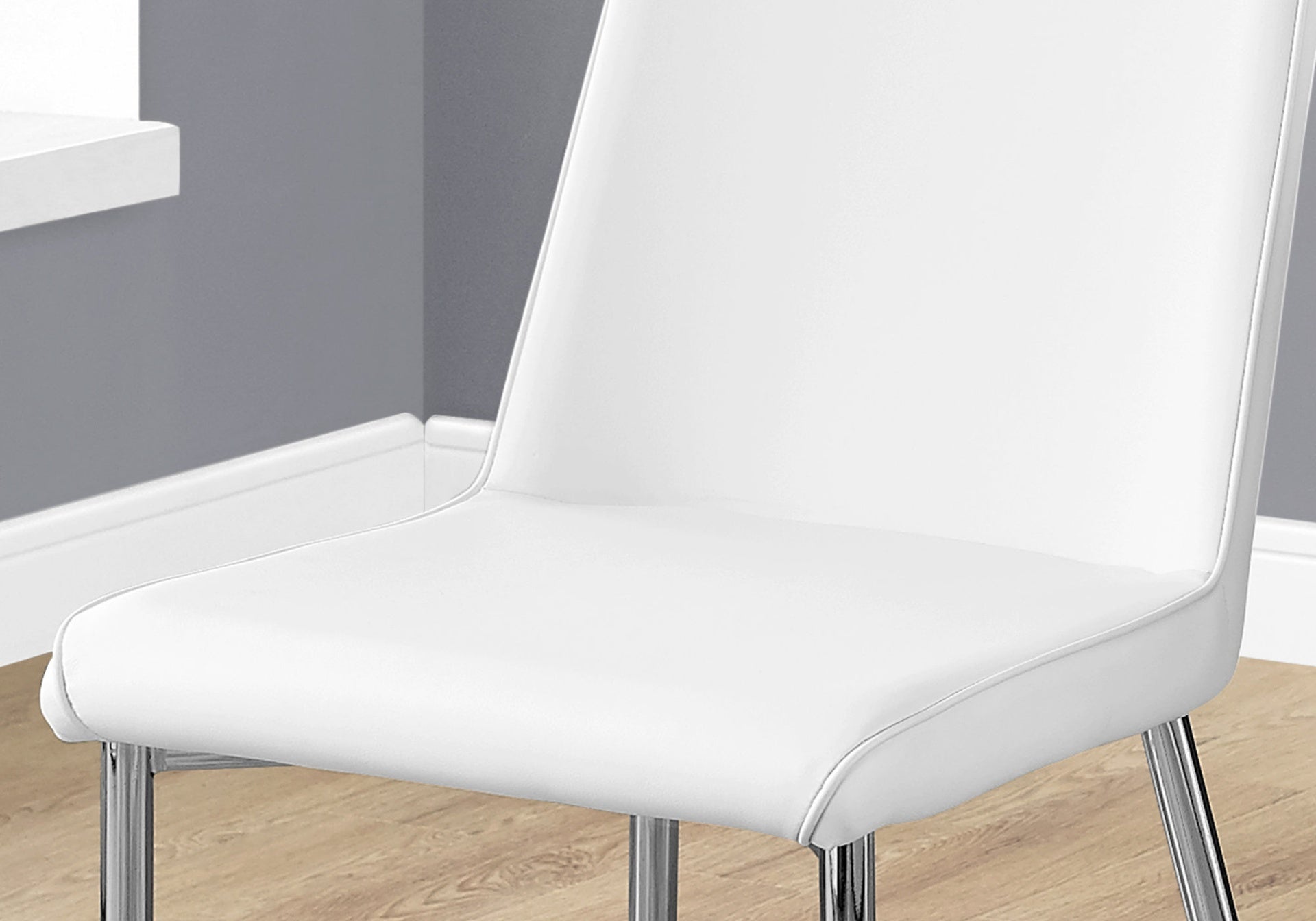 Dining Chair, Set Of 2, Side, Upholstered, Kitchen, Dining Room, White Leather Look, Chrome Metal, Contemporary, Modern