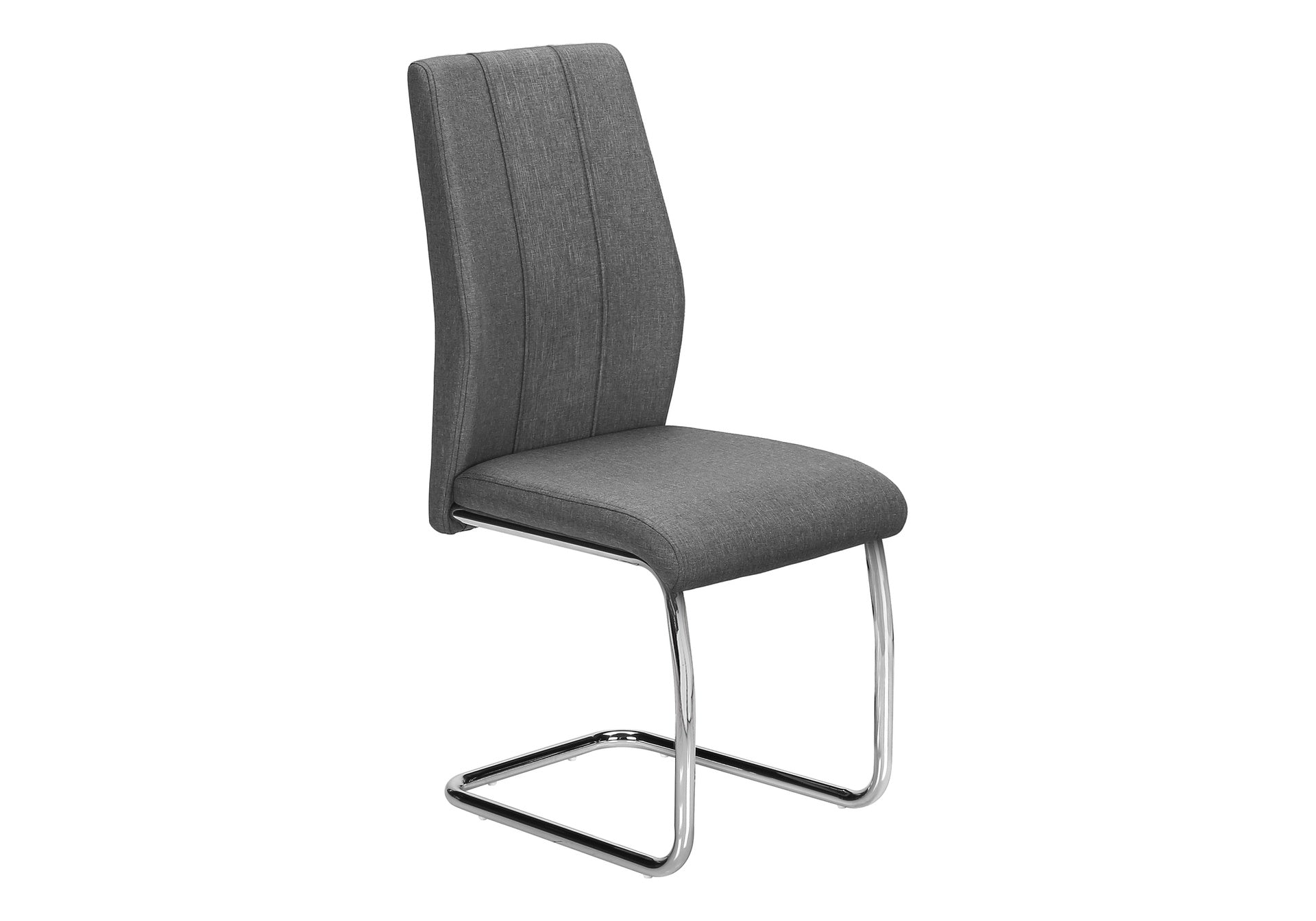 Dining Chair, Set Of 2, Side, Upholstered, Kitchen, Dining Room, 39" Height, Grey Fabric, Chrome Metal, Contemporary, Modern