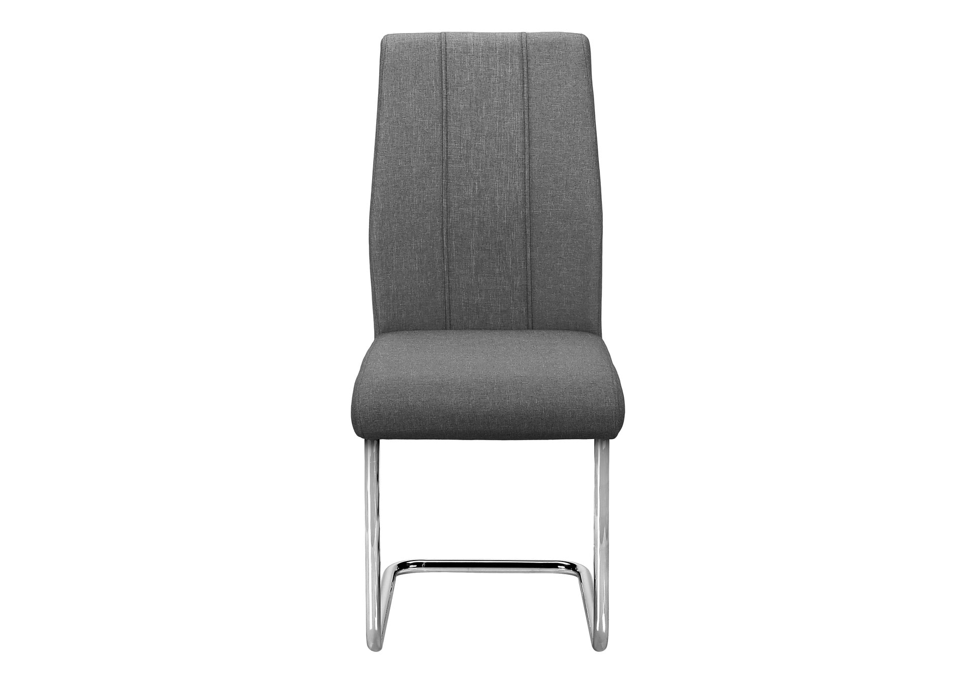 Dining Chair, Set Of 2, Side, Upholstered, Kitchen, Dining Room, 39" Height, Grey Fabric, Chrome Metal, Contemporary, Modern
