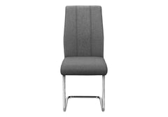 Dining Chair, Set Of 2, Side, Upholstered, Kitchen, Dining Room, 39" Height, Grey Fabric, Chrome Metal, Contemporary, Modern
