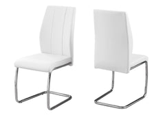 Dining Chair, Set Of 2, Side, Upholstered, Kitchen, Dining Room, 39" Height, White Leather Look, Chrome Metal, Contemporary, Modern