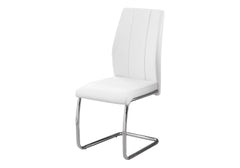 Dining Chair, Set Of 2, Side, Upholstered, Kitchen, Dining Room, 39" Height, White Leather Look, Chrome Metal, Contemporary, Modern