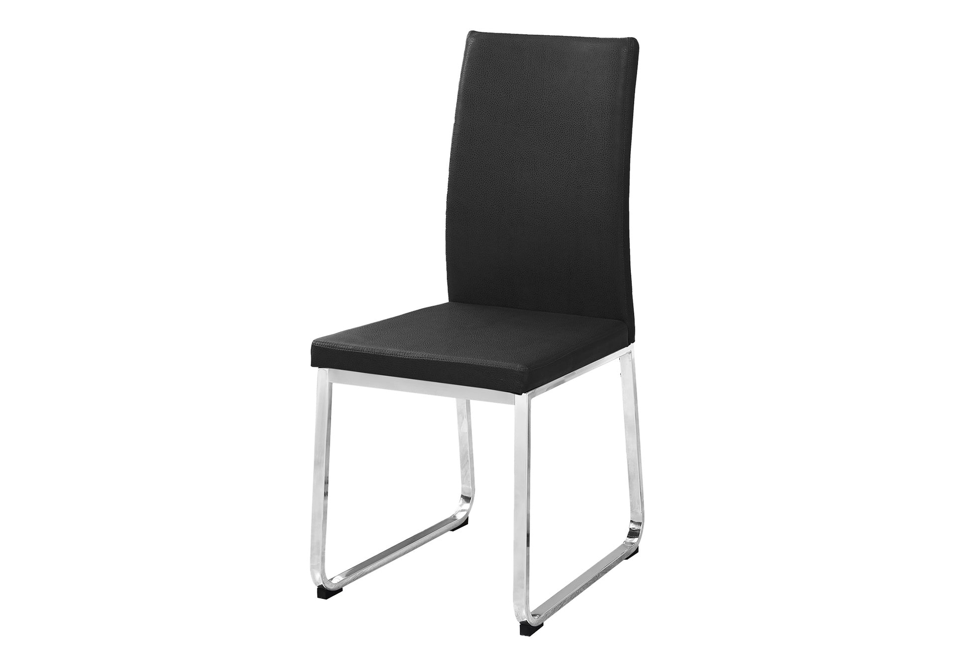 Dining Chair, Set Of 2, Side, Upholstered, Kitchen, Dining Room, Black Leather Look, Chrome Metal, Contemporary, Modern