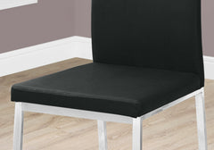 Dining Chair, Set Of 2, Side, Upholstered, Kitchen, Dining Room, Black Leather Look, Chrome Metal, Contemporary, Modern