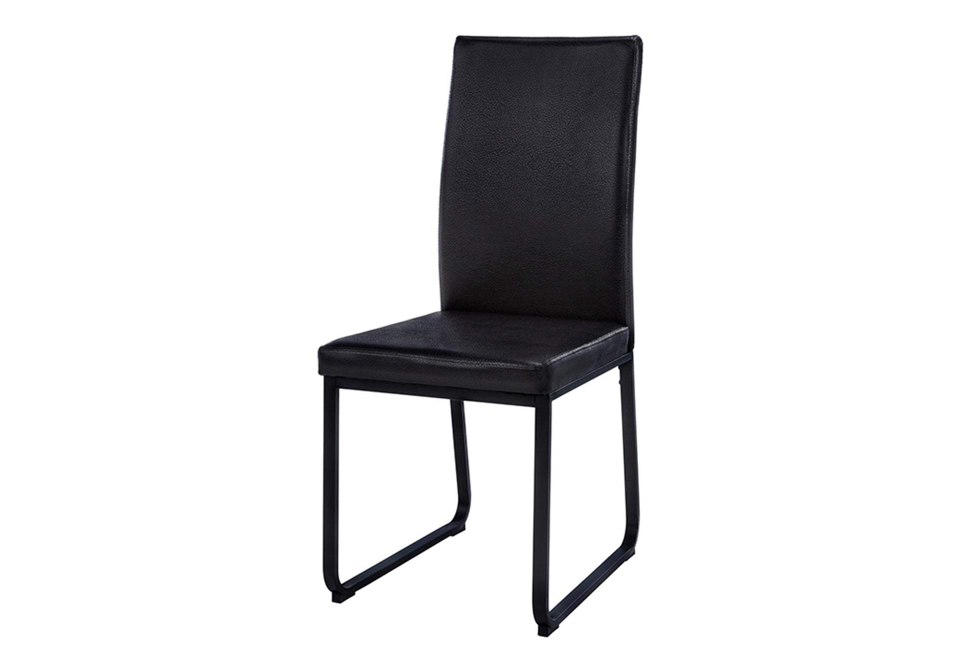 Dining Chair, Set Of 2, Side, Upholstered, Kitchen, Dining Room, Black Leather Look, Black Metal, Contemporary, Modern