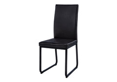 Dining Chair, Set Of 2, Side, Upholstered, Kitchen, Dining Room, Black Leather Look, Black Metal, Contemporary, Modern
