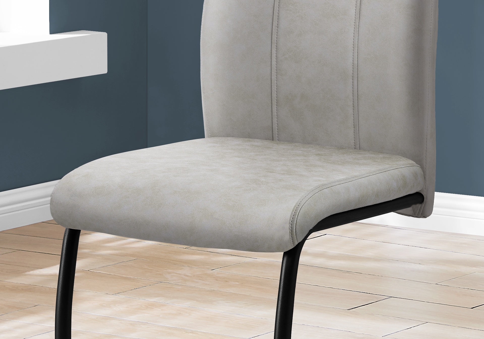 Dining Chair, Set Of 2, Side, Upholstered, Kitchen, Dining Room, 39" Height, Grey Fabric, Black Metal, Contemporary, Modern