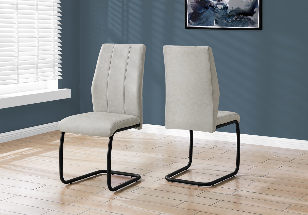Dining Chair, Set Of 2, Side, Upholstered, Kitchen, Dining Room, 39" Height, Grey Fabric, Black Metal, Contemporary, Modern