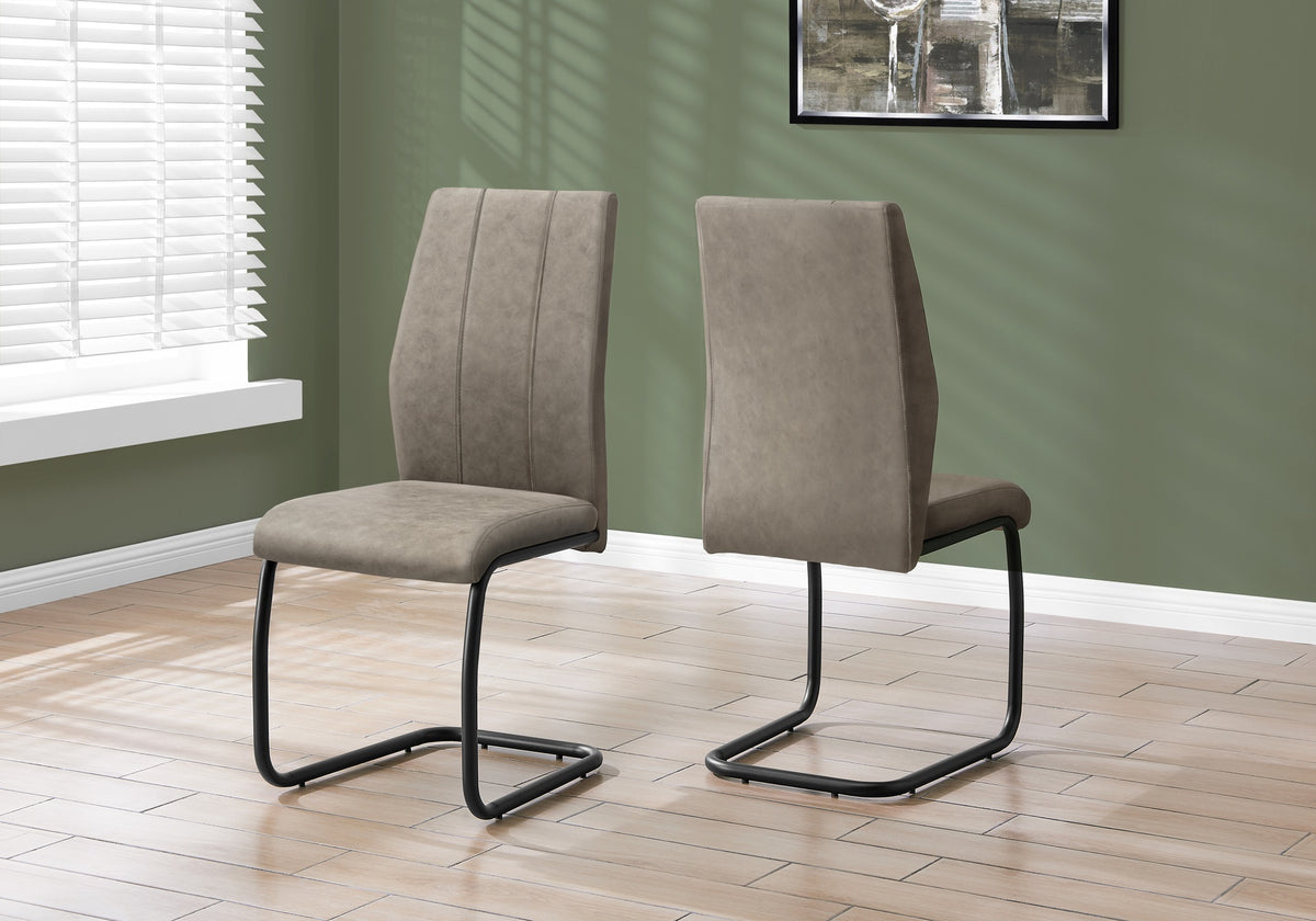 Dining Chair, Set Of 2, Side, Upholstered, Kitchen, Dining Room, 39" Height, Brown Fabric, Black Metal, Contemporary, Modern