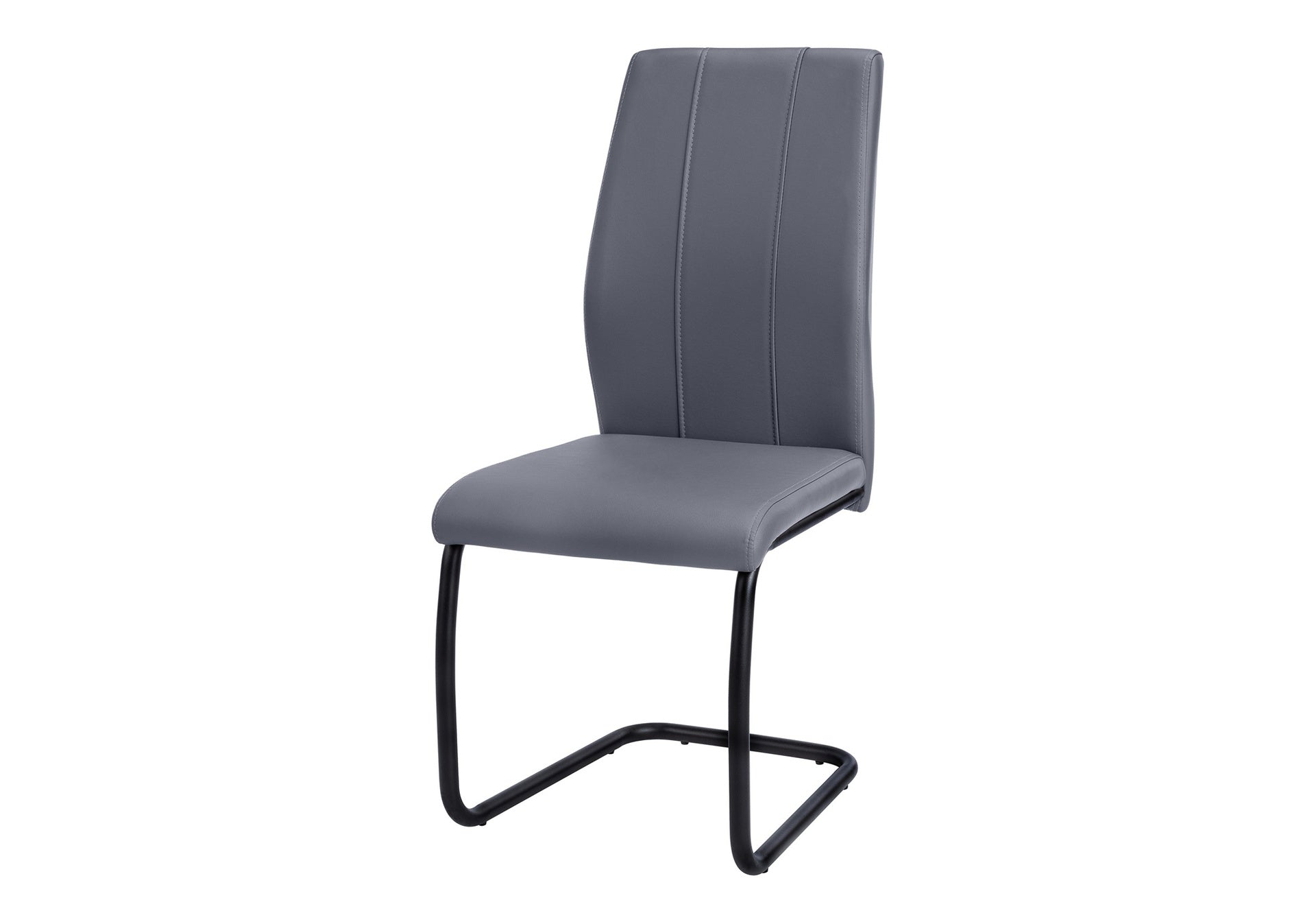 Dining Chair, Set Of 2, Side, Upholstered, Kitchen, Dining Room, 39" Height, Grey Leather Look, Black Metal, Contemporary, Modern