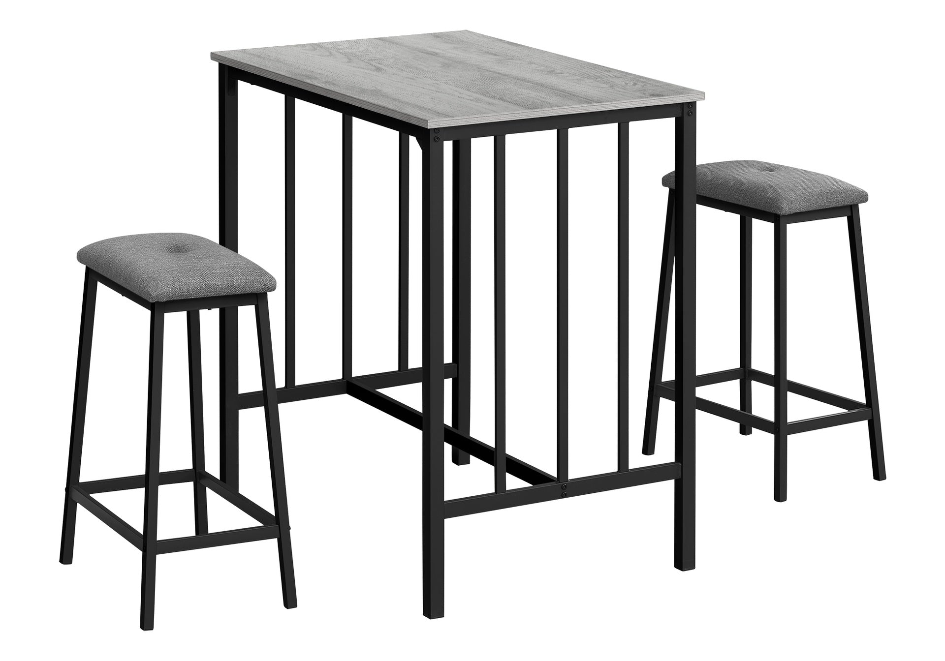 Dining Set, 3pcs Set, Counter Height, 36" Rectangular, Small, Kitchen, Grey Laminate, Black Metal, Contemporary, Modern