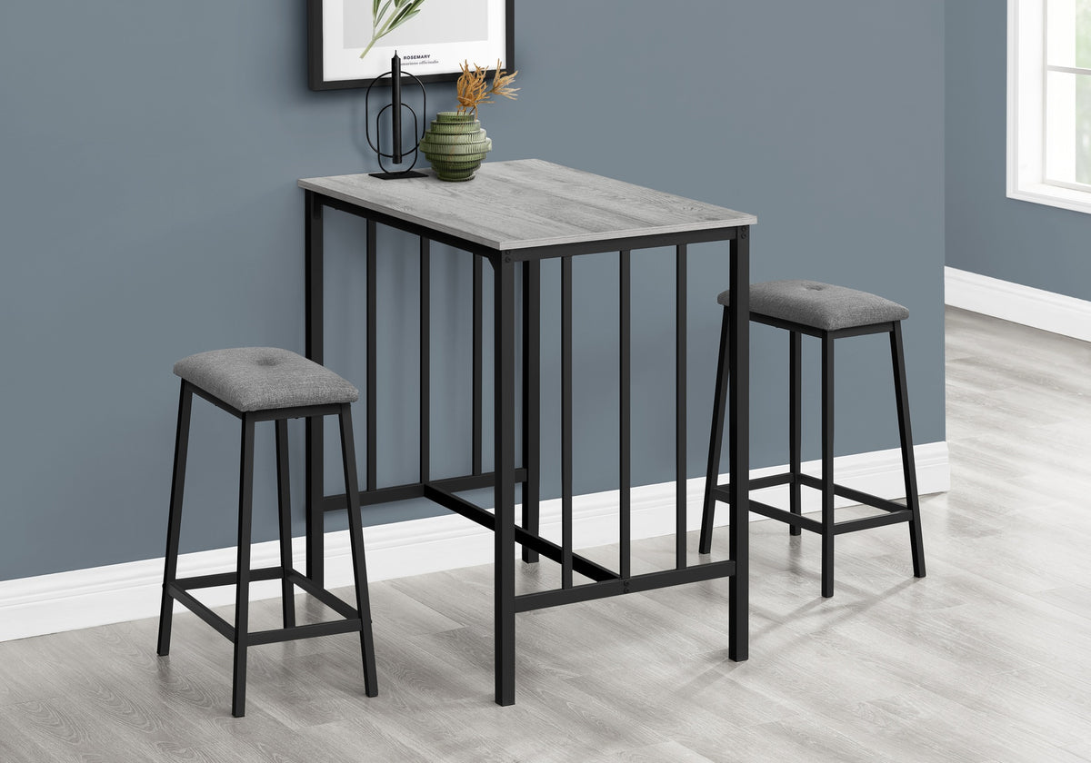 Dining Set, 3pcs Set, Counter Height, 36" Rectangular, Small, Kitchen, Grey Laminate, Black Metal, Contemporary, Modern