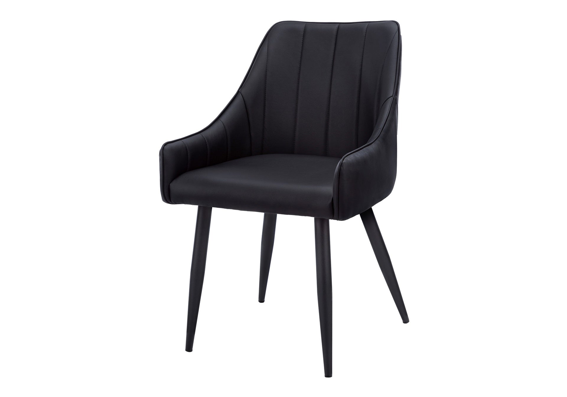 Dining Chair, Set Of 2, Side, Upholstered, Kitchen, Dining Room, Black Leather Look, Black Metal, Contemporary, Modern