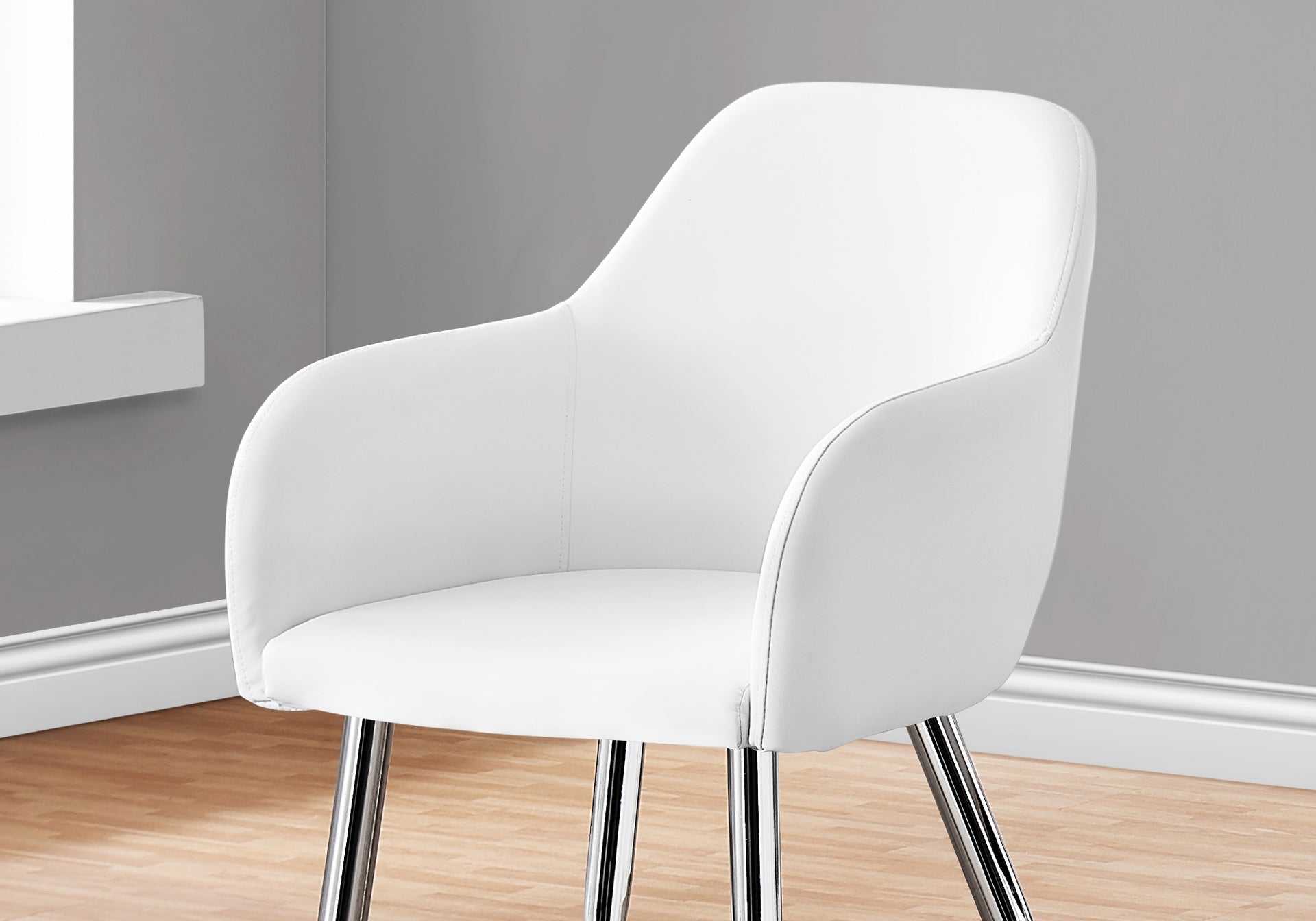 Dining Chair, Set Of 2, Side, Upholstered, Kitchen, Dining Room, White Leather Look, Chrome Metal, Contemporary, Modern