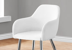 Dining Chair, Set Of 2, Side, Upholstered, Kitchen, Dining Room, White Leather Look, Chrome Metal, Contemporary, Modern