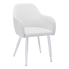 Dining Chair, Set Of 2, Side, Upholstered, Kitchen, Dining Room, White Leather Look, Chrome Metal, Contemporary, Modern