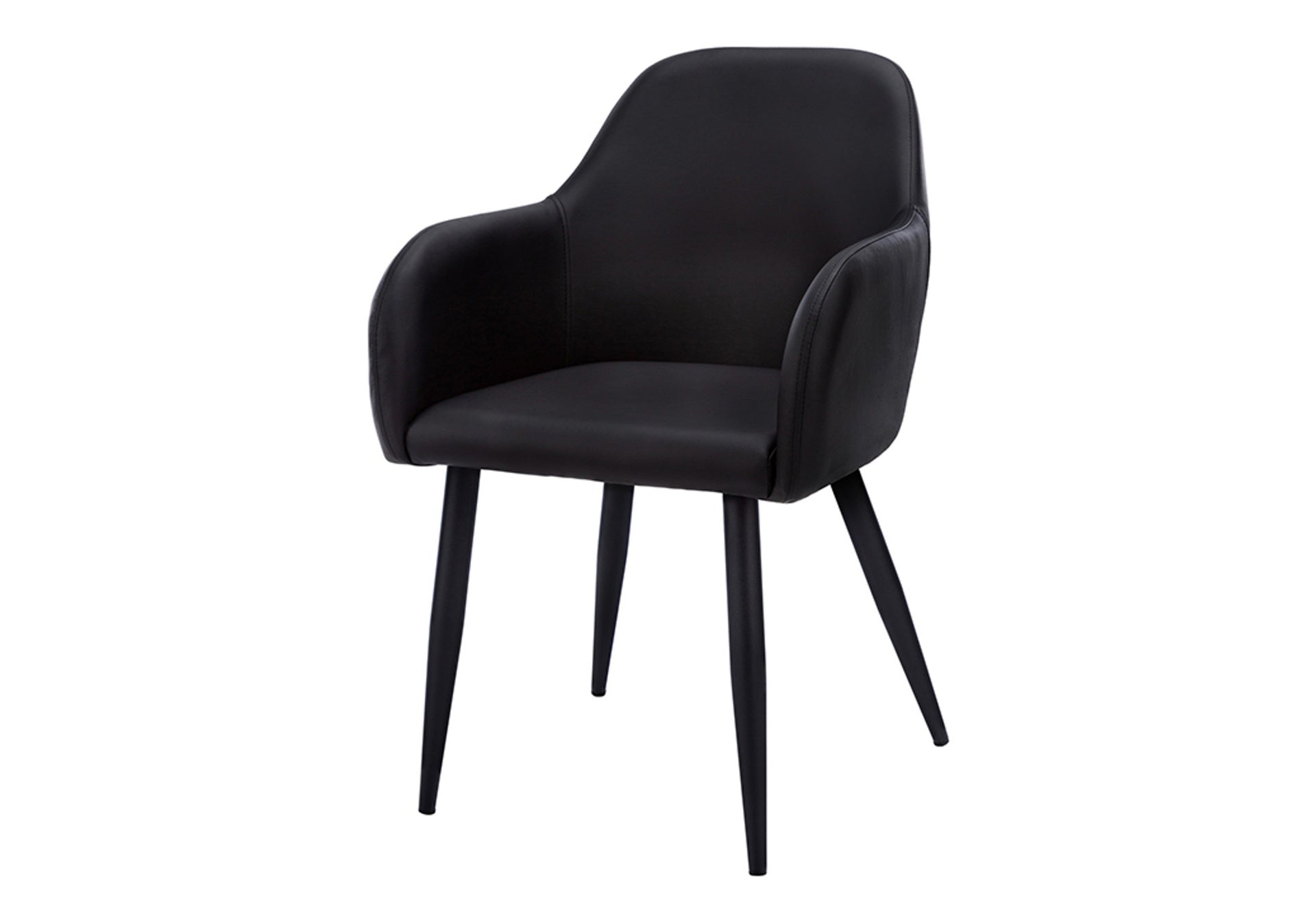 Dining Chair, Set Of 2, Side, Upholstered, Kitchen, Dining Room, Black Leather Look, Black Metal, Contemporary, Modern